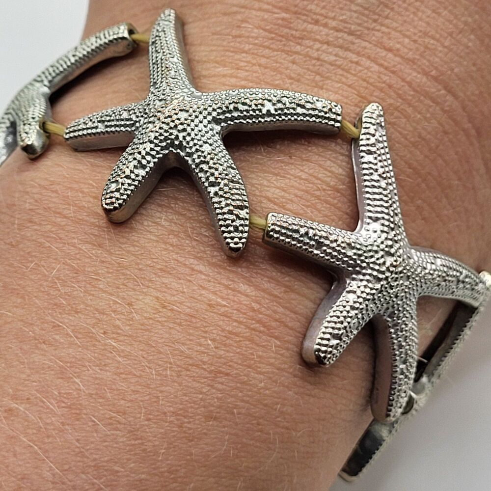 Estate Silvertone Starfish Bracelet 7in
